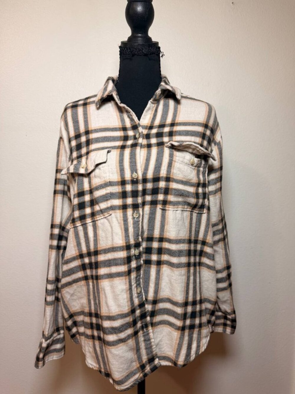 Old Navy The Boyfriend Shirt Plaid Flannel Cottagecore Oversized 100% Cotton
